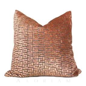 Bari Sunset Orange Cut Velvet Geometric Lattice Pillow Cover