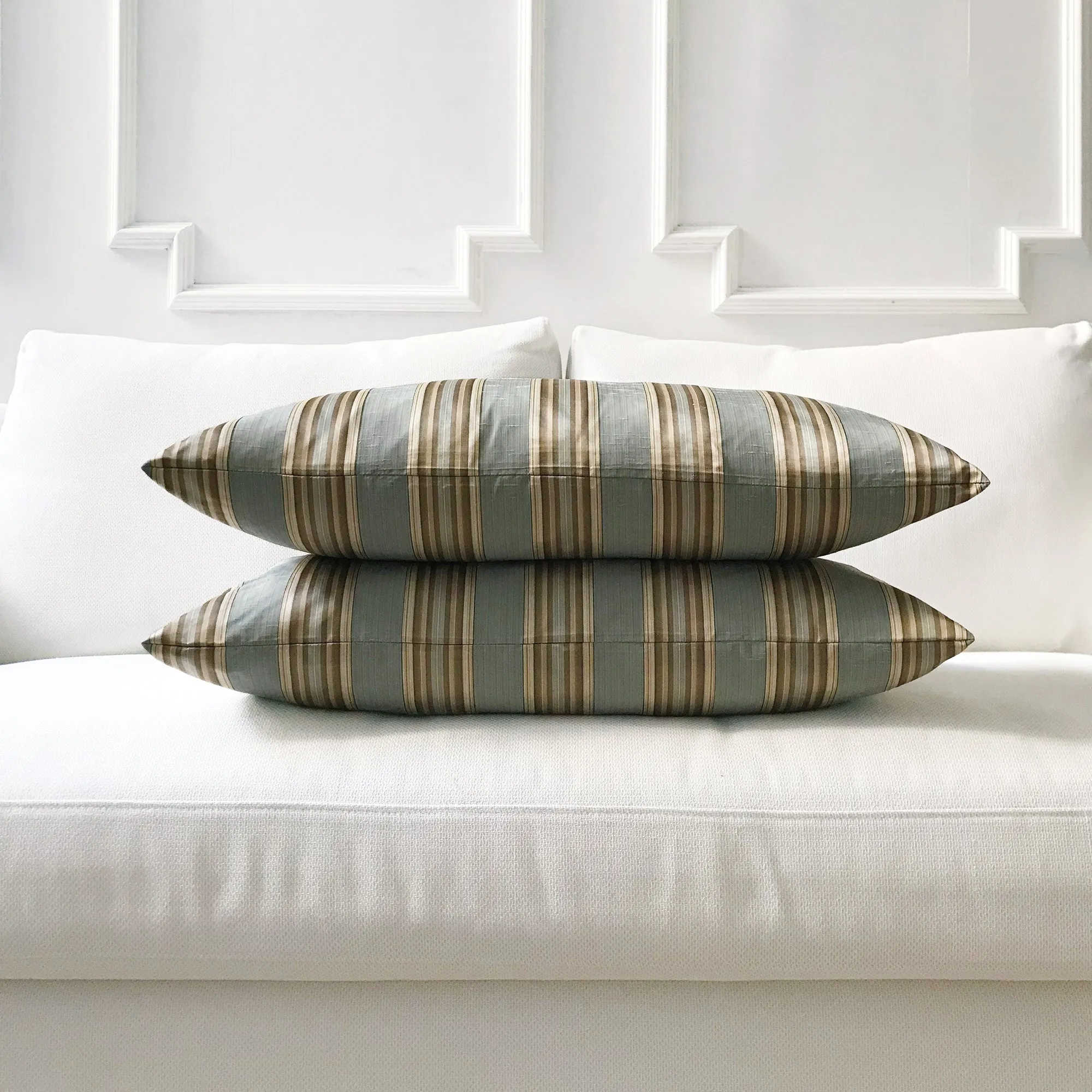 Bermuda Gray Striped Lumbar Pillow Cover 15x26