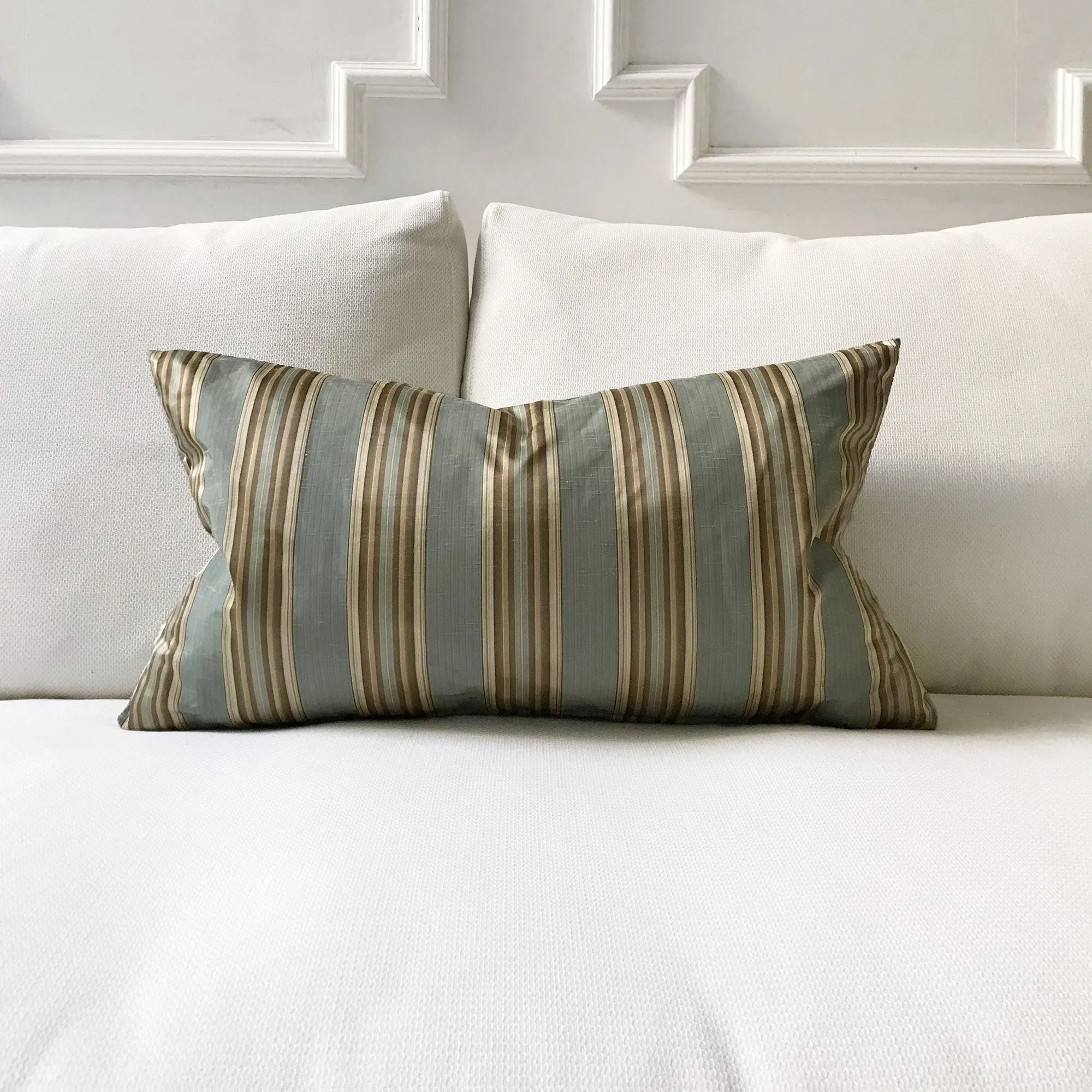 Bermuda Gray Striped Lumbar Pillow Cover 15x26