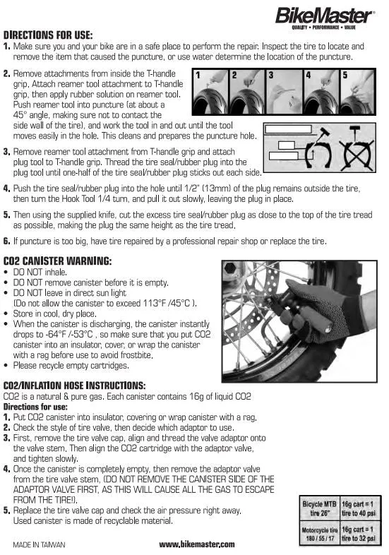 BikeMaster Motorcycle Tire and Tube Flat Repair Kit - 151507