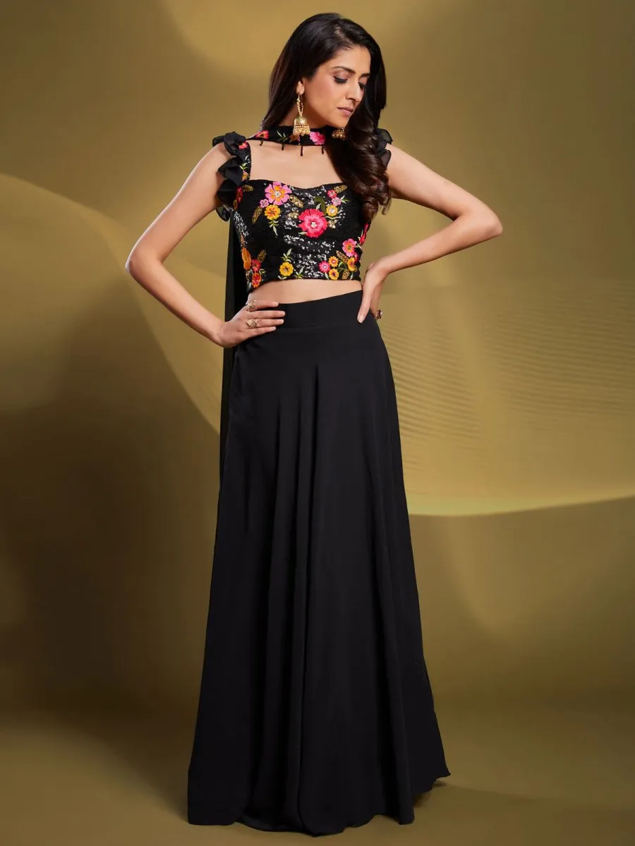 Black Georgette Embroidered Lehenga Choli