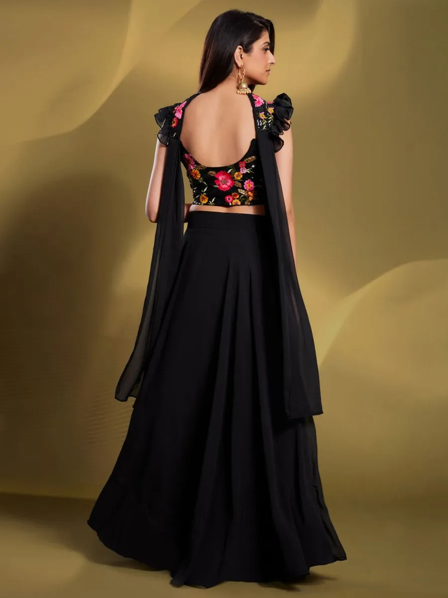 Black Georgette Embroidered Lehenga Choli