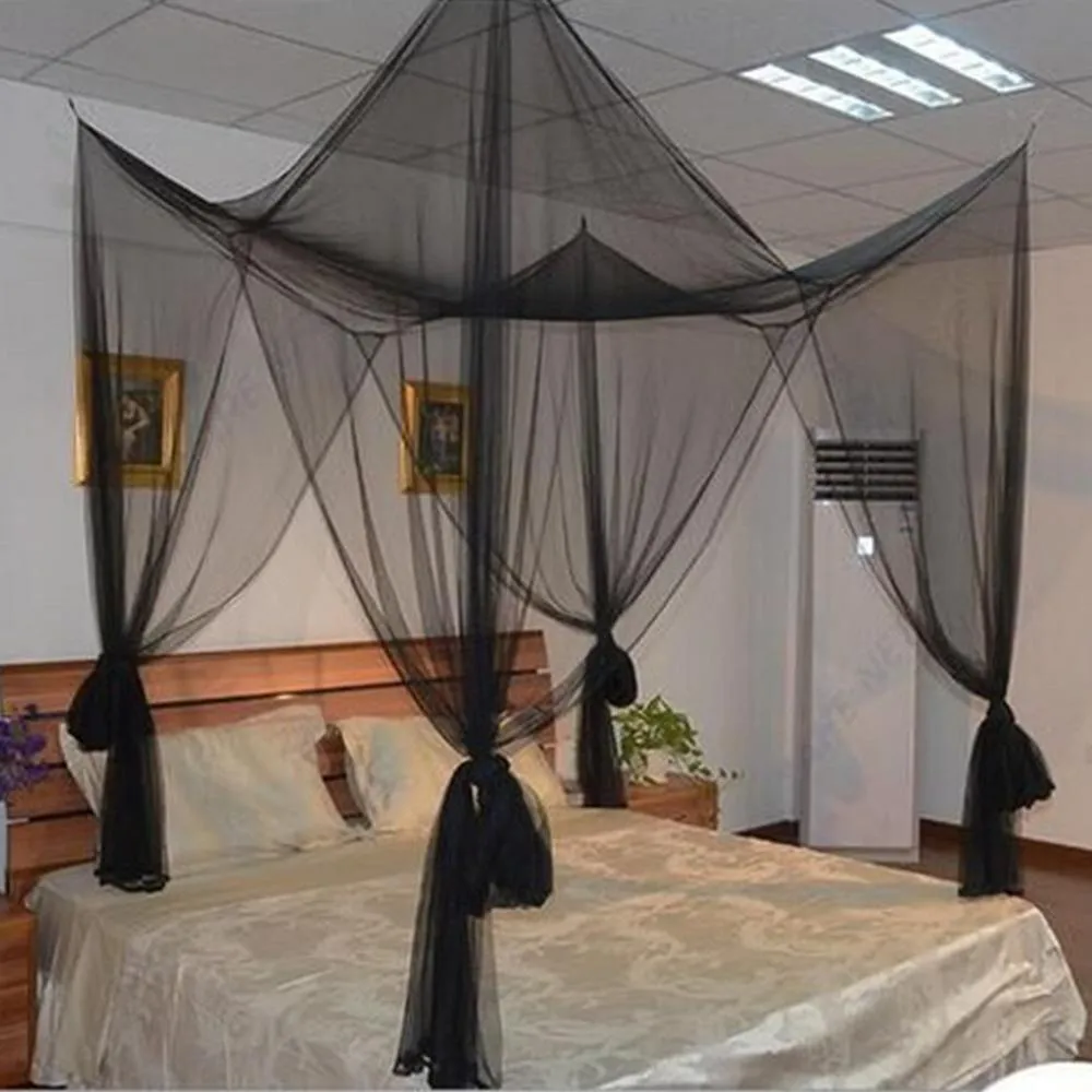 Black Mosquito Net 4 Corner Post Bed Canopy Easy Installation SP