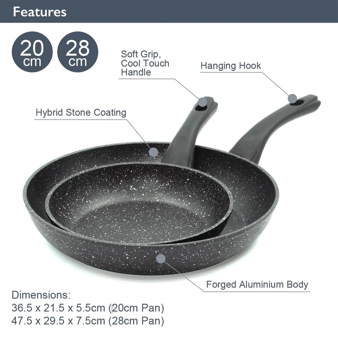 Blackmoor Pan Sets / 2, 3 and 4 Piece Sets / 2 Colours/Non-Stick/Cool-Touch Handles/Scratch Resistant/Suitable for Induction, Electric and Gas Hobs (Black, 2 Piece Frying Pan)