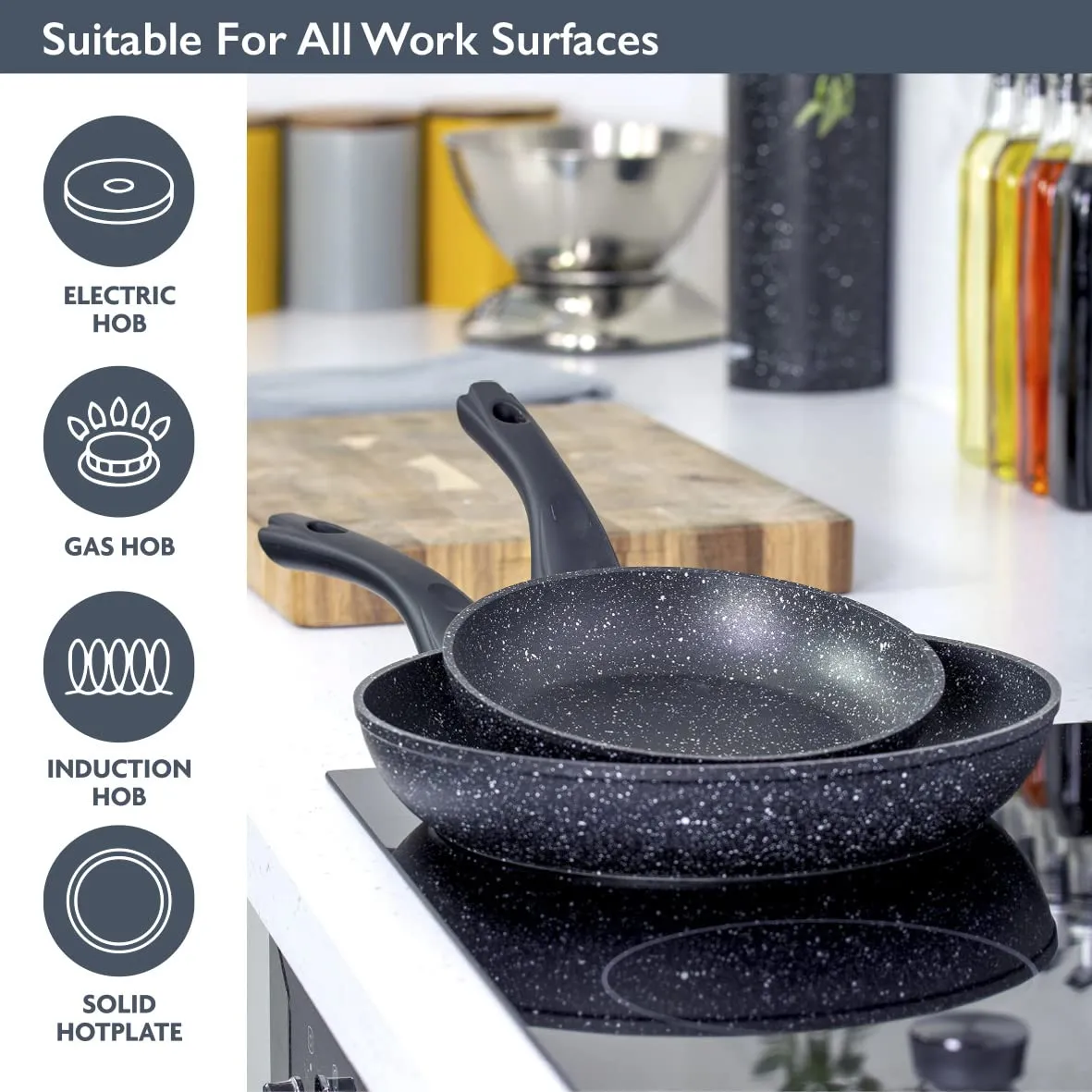 Blackmoor Pan Sets / 2, 3 and 4 Piece Sets / 2 Colours/Non-Stick/Cool-Touch Handles/Scratch Resistant/Suitable for Induction, Electric and Gas Hobs (Black, 2 Piece Frying Pan)