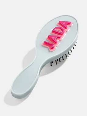 Block Font Mini Custom Hair Brush - Pale Blue/Hot Pink