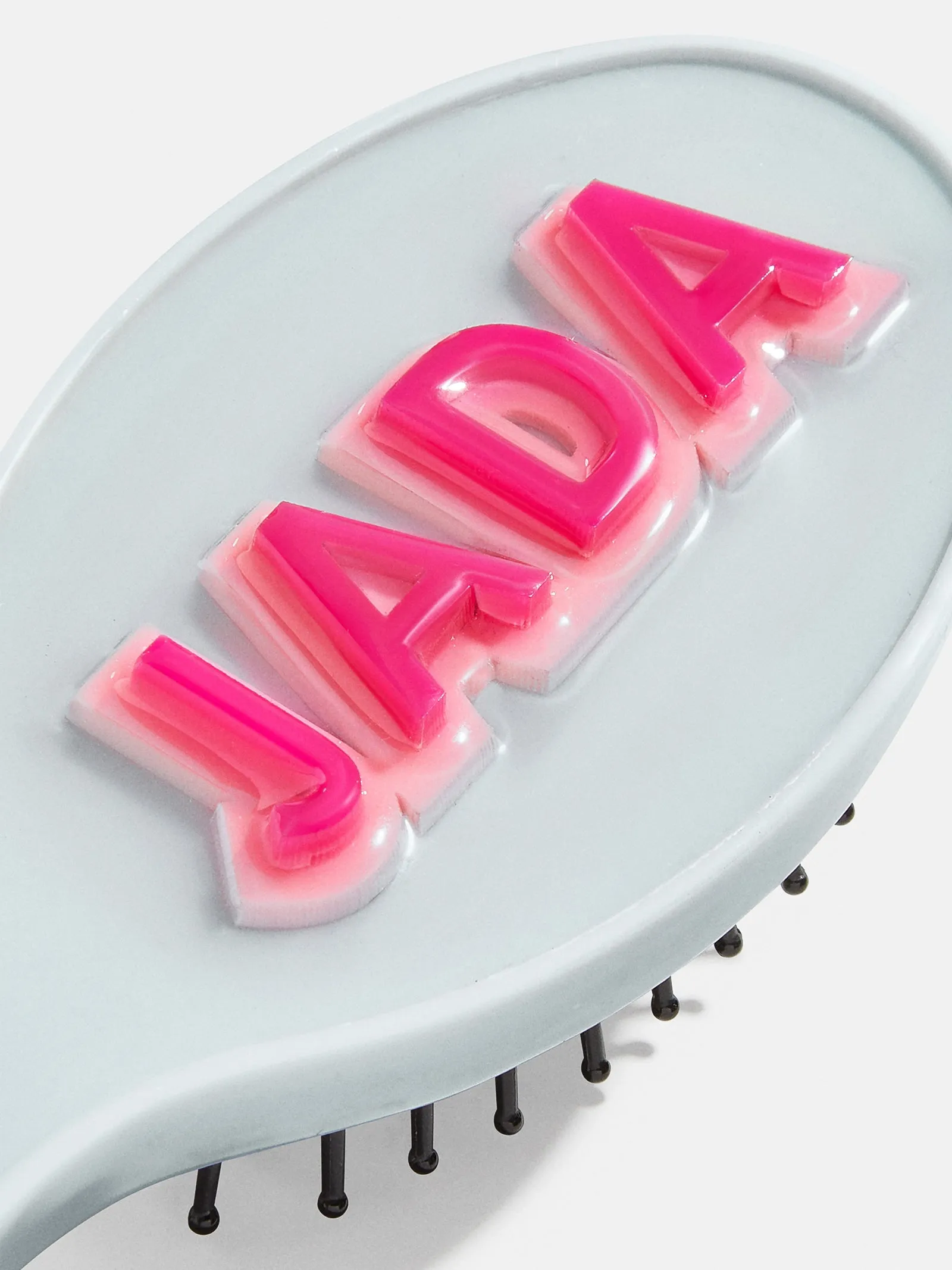 Block Font Mini Custom Hair Brush - Pale Blue/Hot Pink