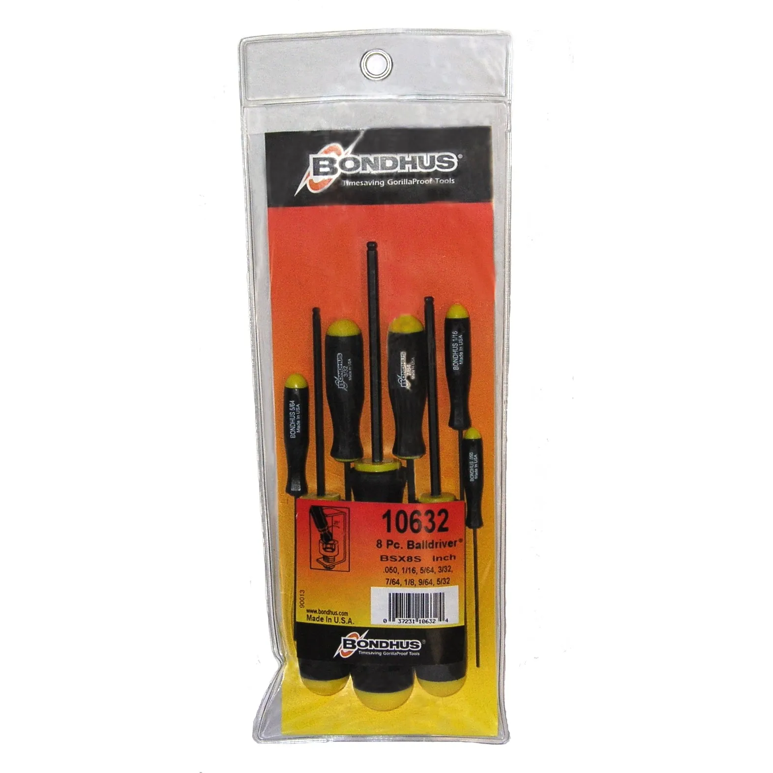 Bondhus 10632 Balldriver Screwdriver Set 0.050" to 5/32" 8 Piece