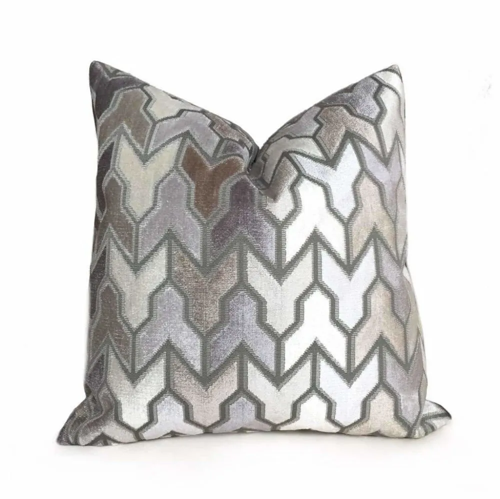 Brookhaven Arrow Geometric Brown Taupe Gray Cream Velvet Pillow Cover