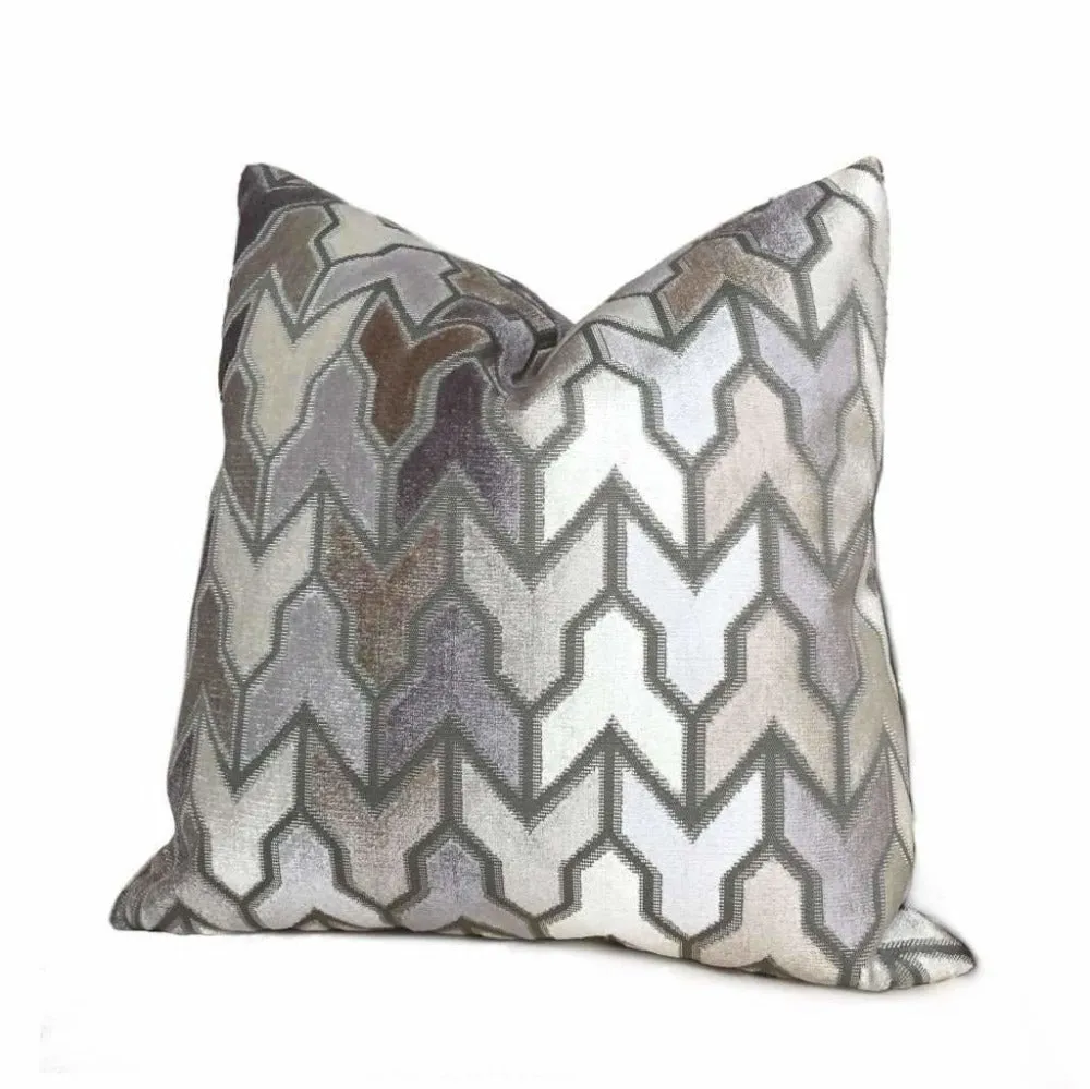 Brookhaven Arrow Geometric Brown Taupe Gray Cream Velvet Pillow Cover