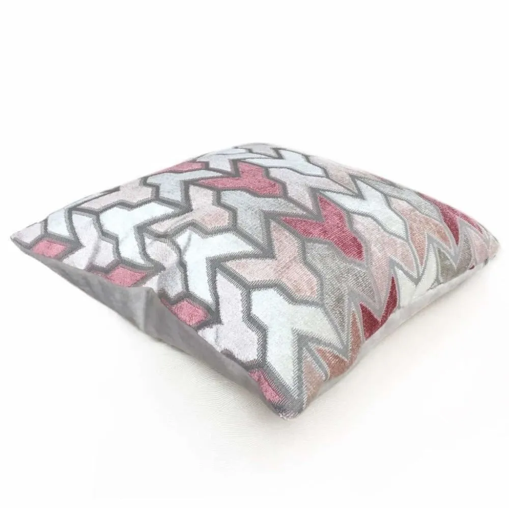 Brookhaven Arrow Geometric Cut Velvet Pink Gray Cream Pillow Cover