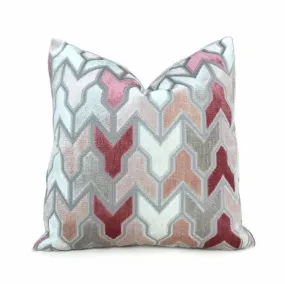 Brookhaven Arrow Geometric Cut Velvet Pink Gray Cream Pillow Cover