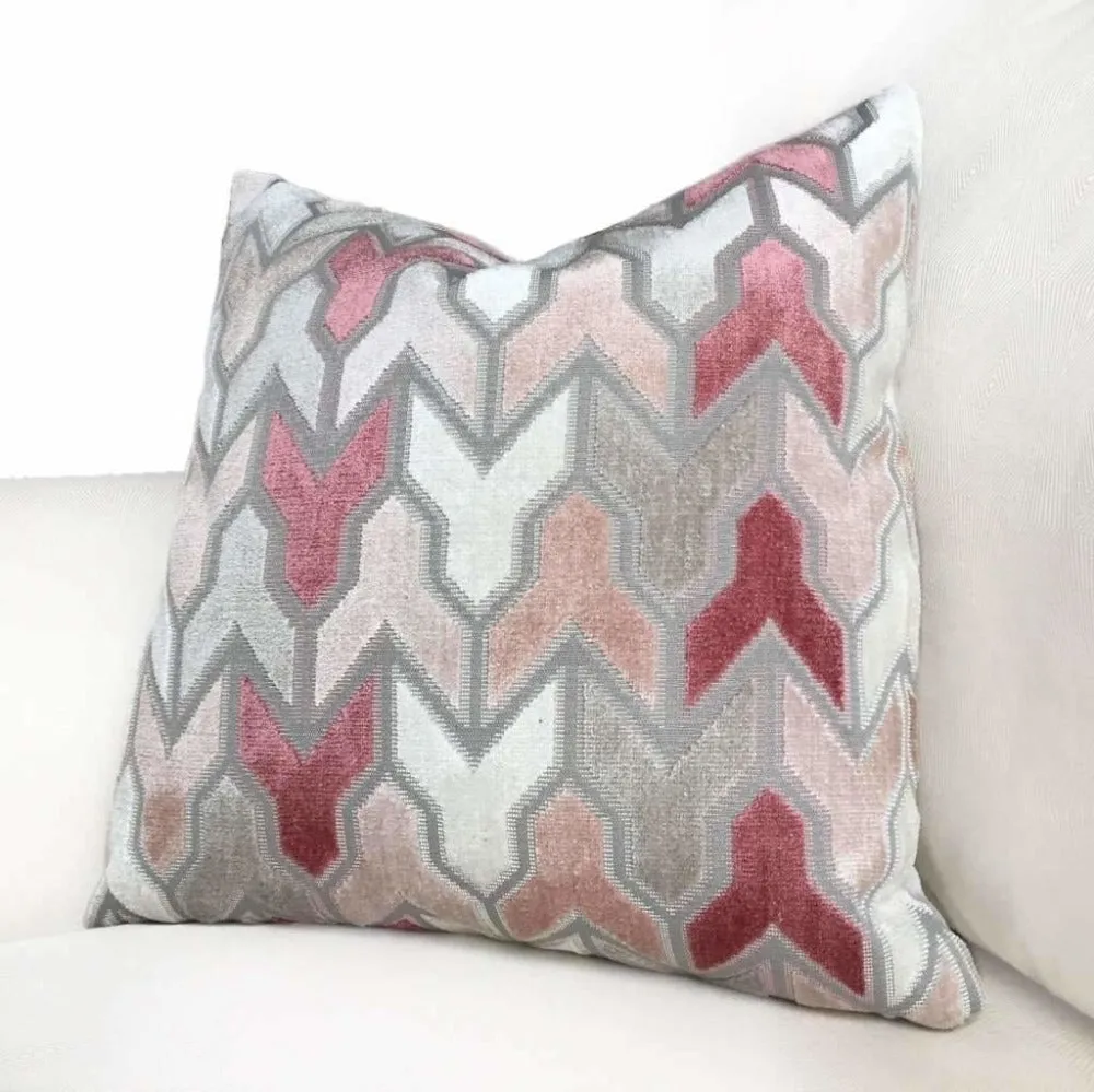 Brookhaven Arrow Geometric Cut Velvet Pink Gray Cream Pillow Cover