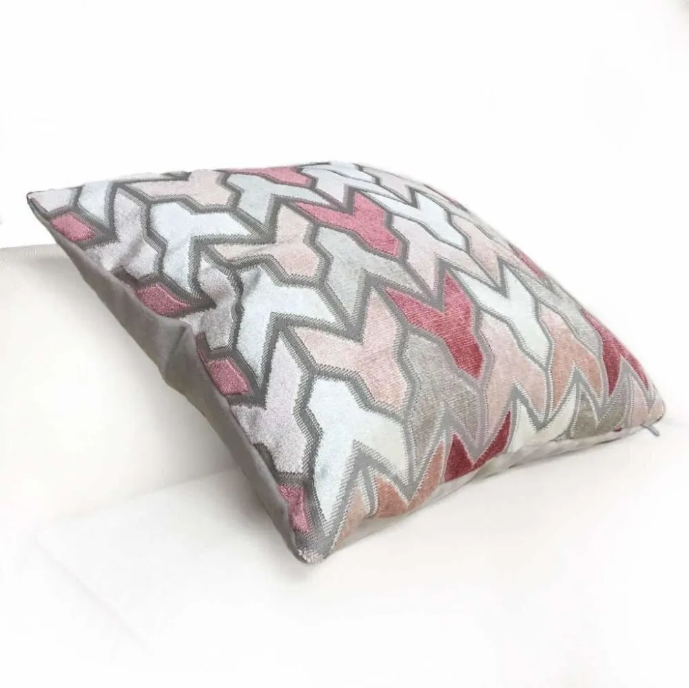 Brookhaven Arrow Geometric Cut Velvet Pink Gray Cream Pillow Cover