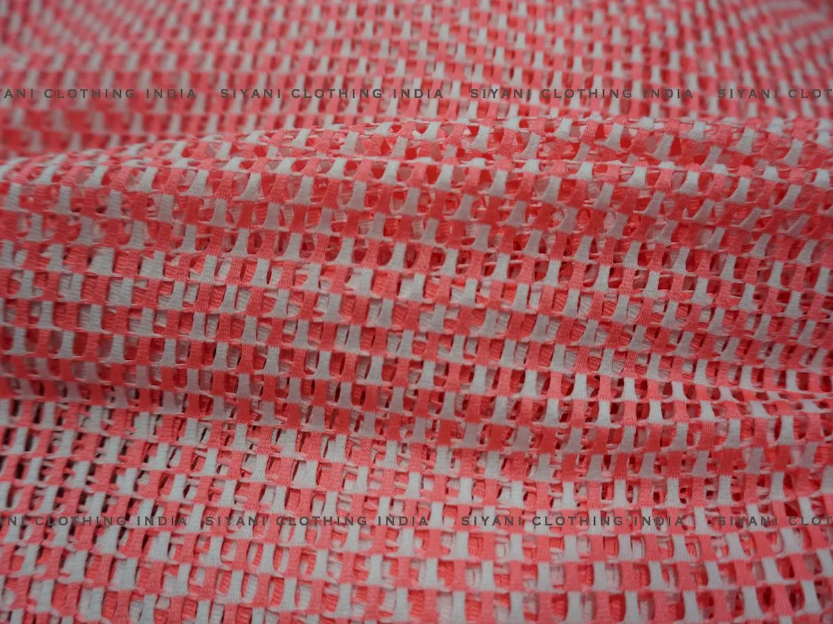 Carrot Red Embroidered Net Fabric