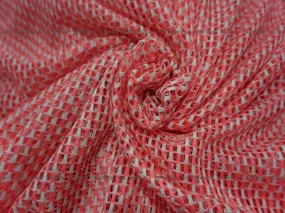 Carrot Red Embroidered Net Fabric