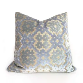 (CLEARANCE) Light Blue Green Geometric Mosaic Cut Velvet Pillow Cover