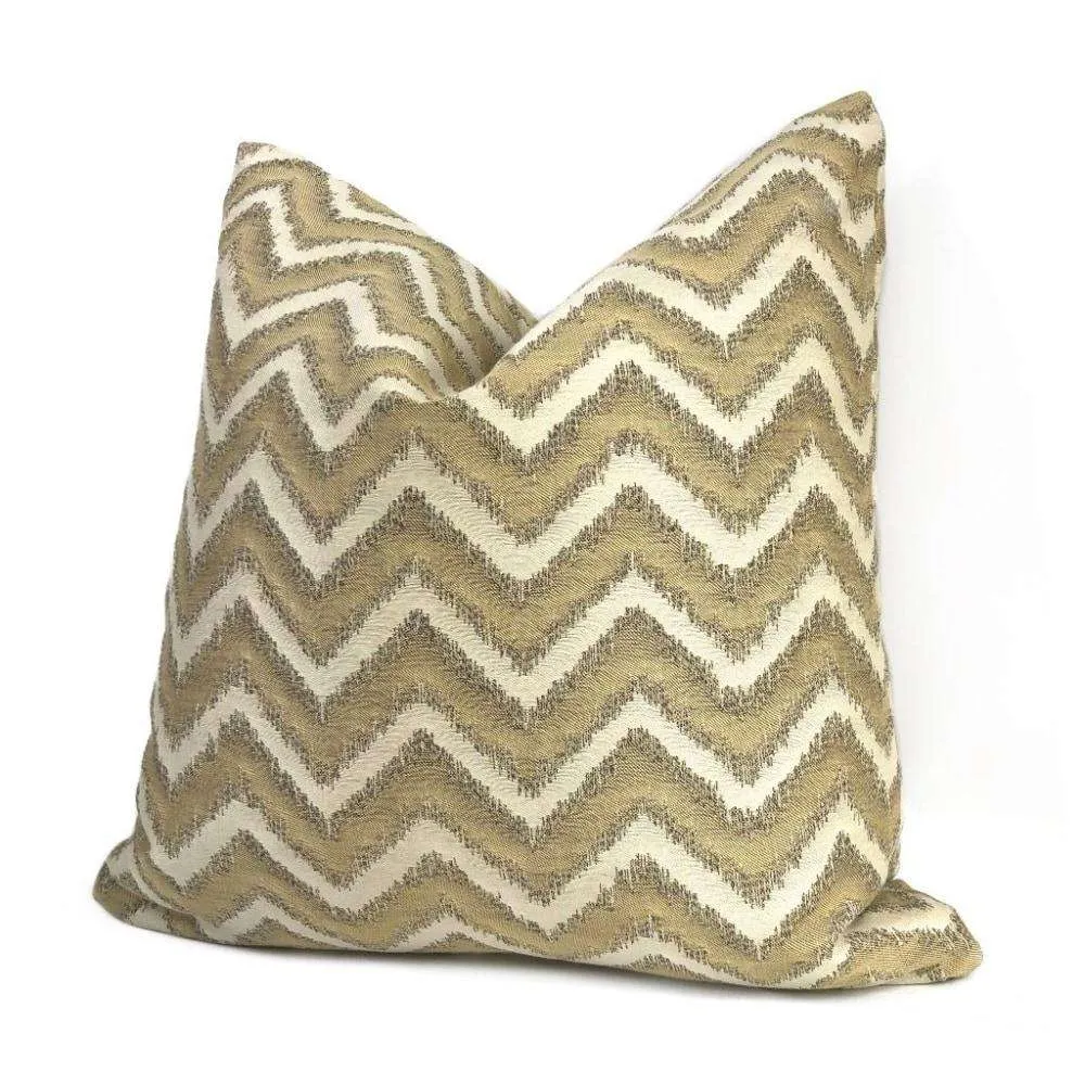 (CLEARANCE) Whitmore Gold & Beige Chevron Stripe Pillow Cover