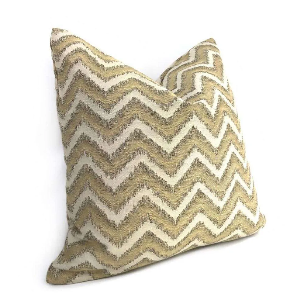 (CLEARANCE) Whitmore Gold & Beige Chevron Stripe Pillow Cover