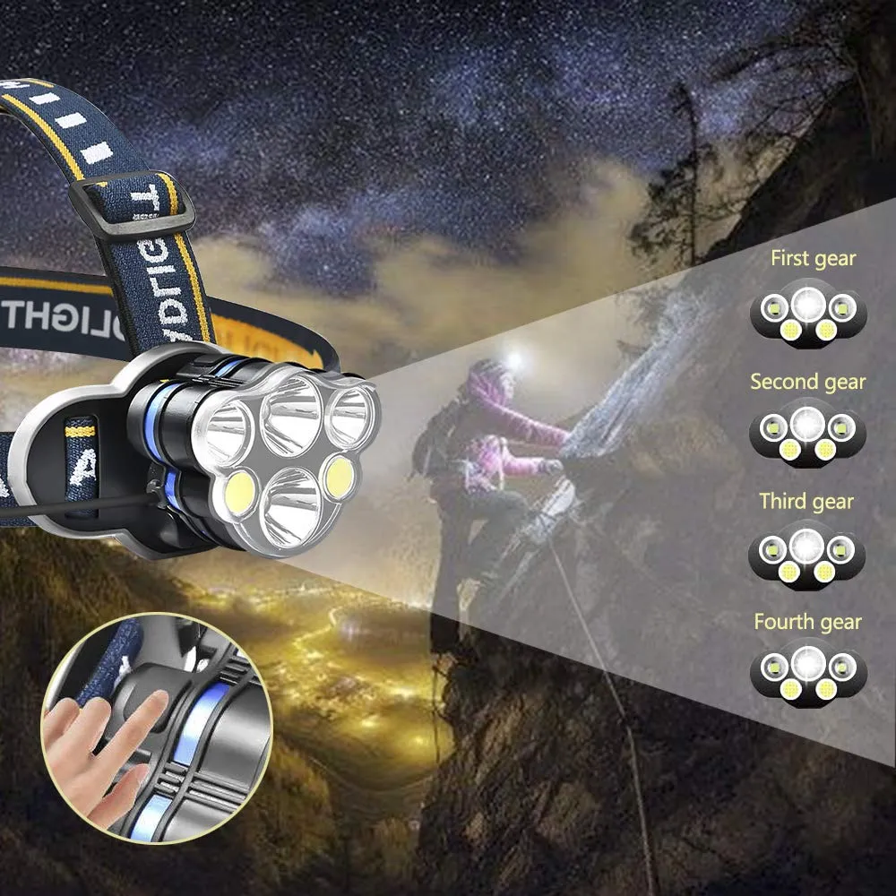 Cob Rechargeable 8-function Reclining LED Headlamp Waterproof Headlight Torch For Hiking, Climbing, Camping, Cycling, and Outdoors