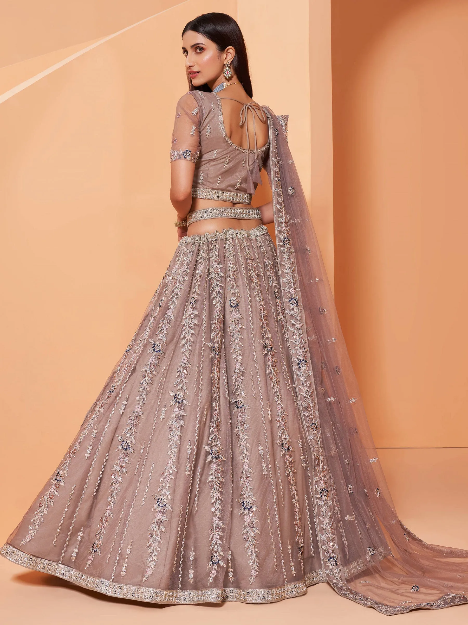 Cording Work Elegant Mauve Wedding Wear Lehenga Choli