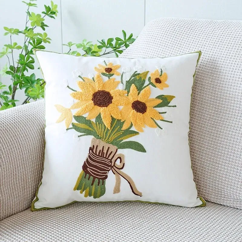 Cute Throw Pillow Cover For Sofa With Nordic Flower Design