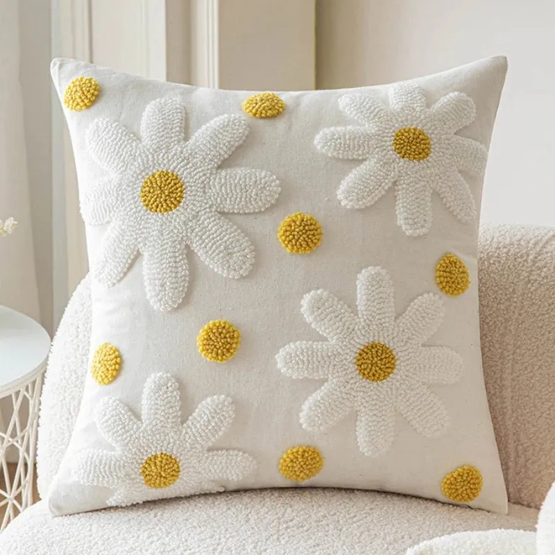 Cute Throw Pillow Cover For Sofa With Nordic Flower Design