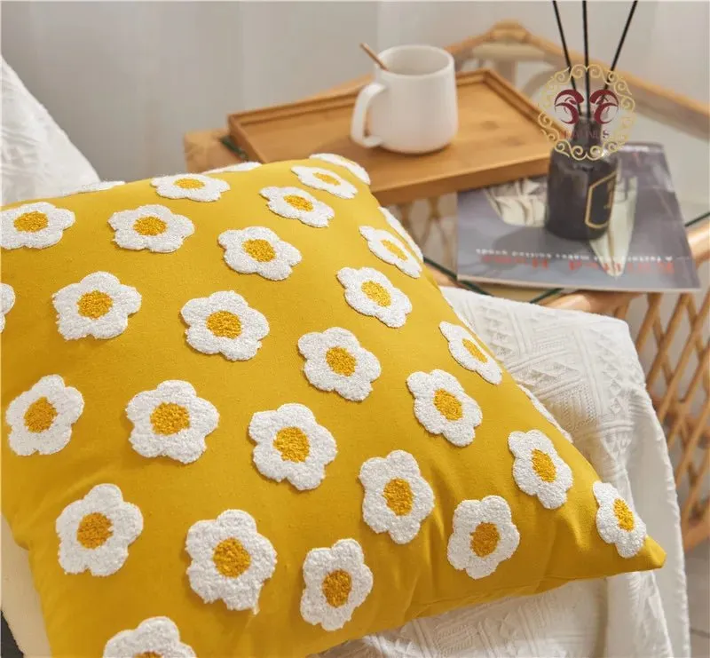 Cute Throw Pillow Cover For Sofa With Nordic Flower Design