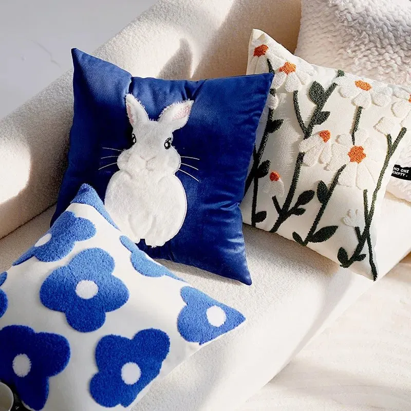 Cute Throw Pillow Cover For Sofa With Nordic Flower Design