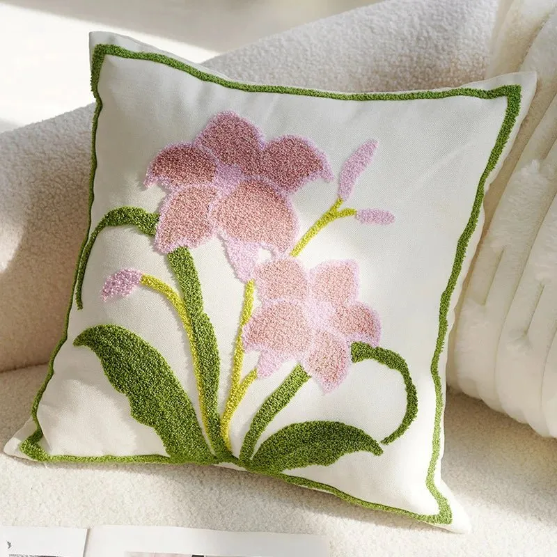 Cute Throw Pillow Cover For Sofa With Nordic Flower Design