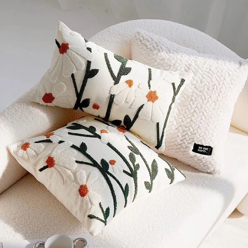 Cute Throw Pillow Cover For Sofa With Nordic Flower Design