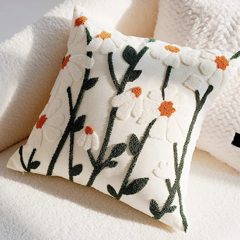 Cute Throw Pillow Cover For Sofa With Nordic Flower Design