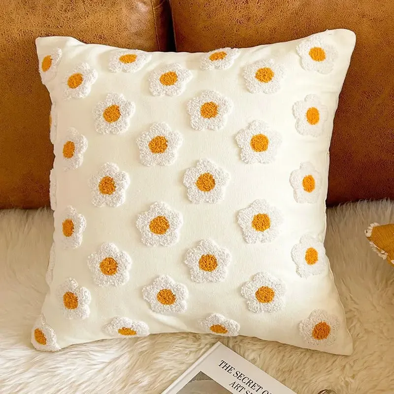 Cute Throw Pillow Cover For Sofa With Nordic Flower Design