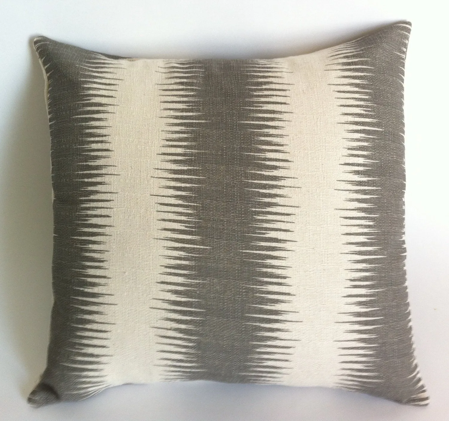 Decorative Throw Zipper Pillow Cover Gray and Cream Ikat Print 20x20 Inch Pillow Stripes