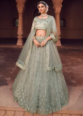 Delightful Grey Net Tiered Heavy A Line Lehenga Choli