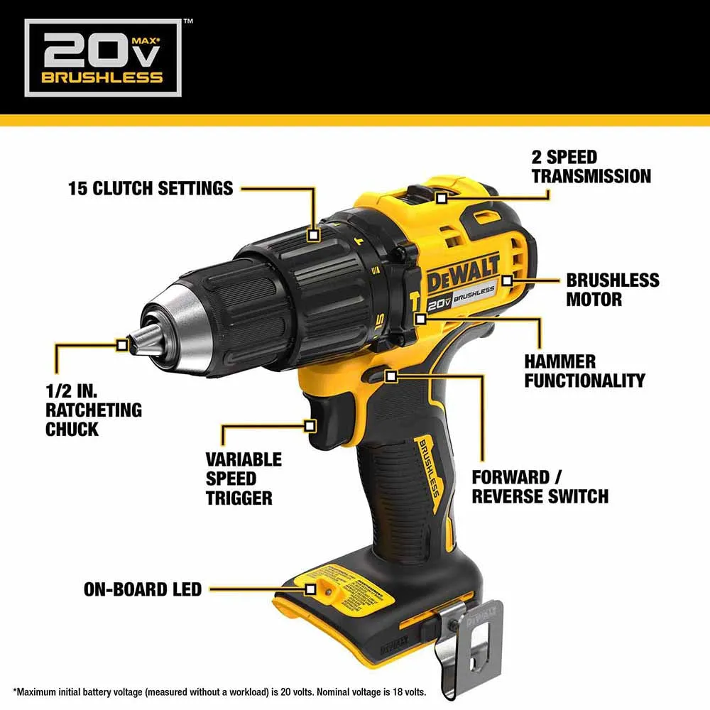 DeWalt DCD798B 20V MAX Brushless Cordless 1/2 in. Hammer Drill (Tool Only)