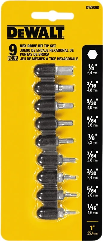 DeWALT DW2068 Hex Bit Set, 9-Piece, Steel :EA: QUANTITY: 1