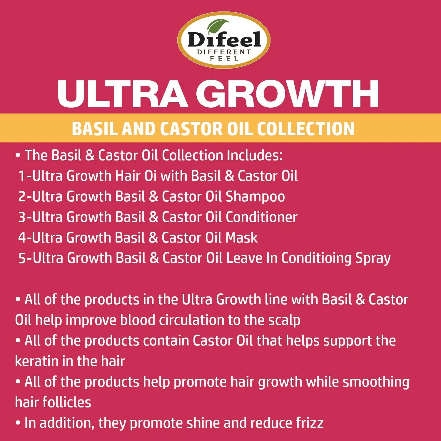 Difeel Ultra Growth Basil & Castor Oil Large Hair Growth Collection 5-PC Set