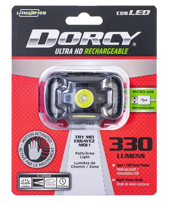 Dorcy 41-4359 Rechargeable Headlamp, 1800 mAh, Lithium-Ion Battery, LED Lamp, 330 Lumens, Spot Beam, 200 m Beam Distance :CD: QUANTITY: 1