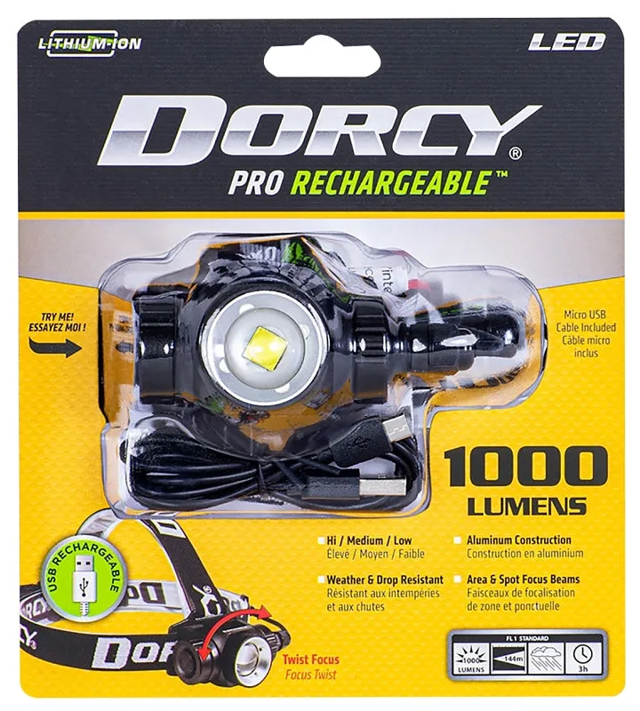 Dorcy Pro 41-2121 Headlamp, 2200 mAh, Lithium-Ion, Rechargeable Battery, LED Lamp, 1000 Lumens, Area, Spot Beam, Black :CD: QUANTITY: 1