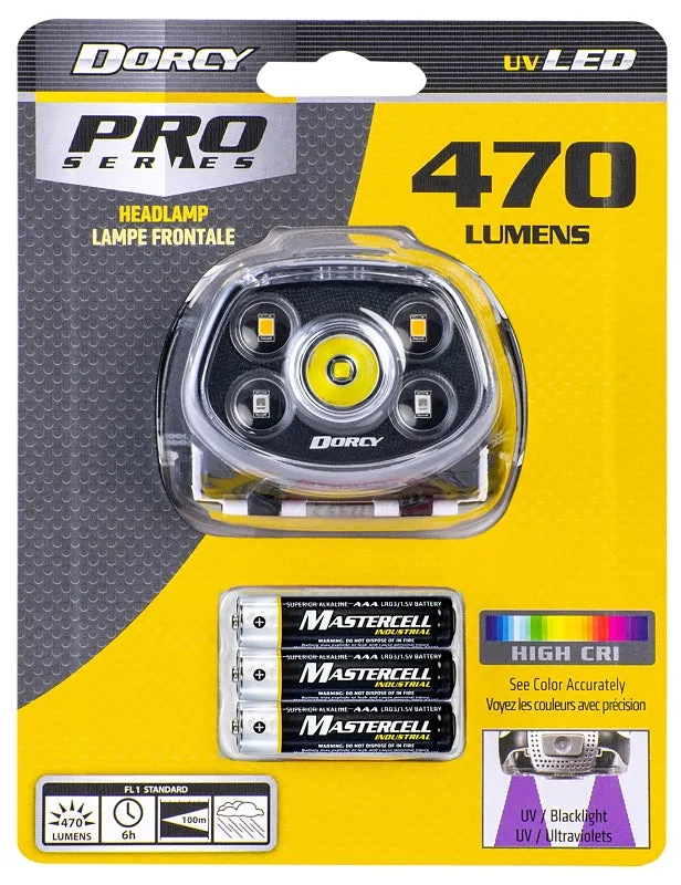 Dorcy Pro 41-4320 Headlamp, AAA Battery, LED Lamp, 470 Lumens, 100 ft Beam Distance, 6 hr Run Time :CD: QUANTITY: 1