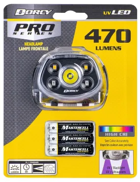 Dorcy Pro 41-4320 Headlamp, AAA Battery, LED Lamp, 470 Lumens, 100 ft Beam Distance, 6 hr Run Time :CD: QUANTITY: 1