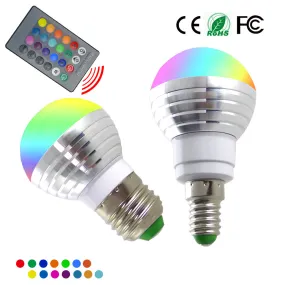 E14 E27 RGB LED Bulb 3W 16 Color Changeable Lamp LED Spotlight IR Remote Control AC85-265V Holiday Lighting bombillas led