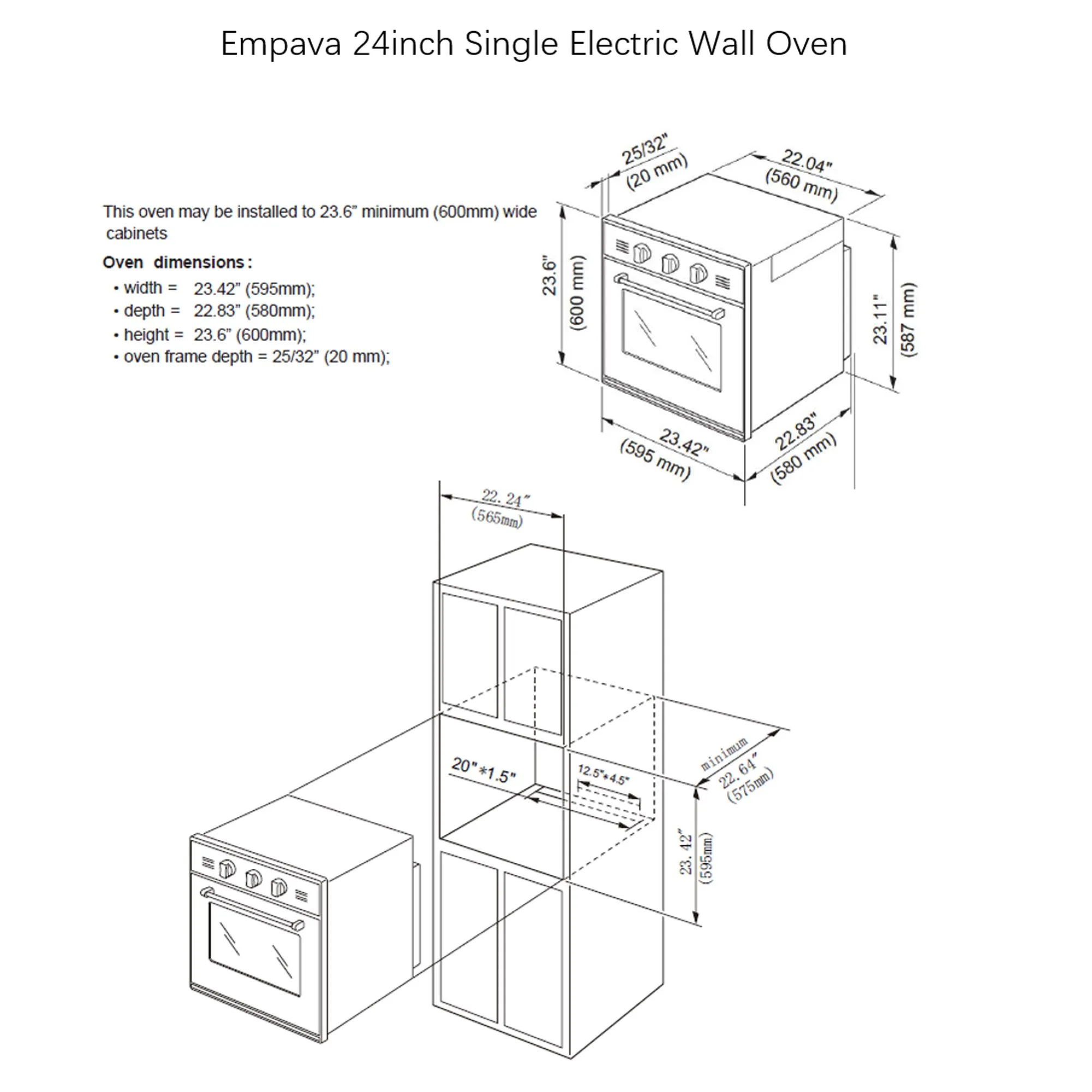 Empava 24WOA01 24 in. Electric Single Wall Oven