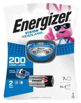 Energizer HDA32E Headlamp, AAA Battery, LED Lamp, 200 Lumens, 50 m High, 25 m Low Beam Distance, 7 hr Run Time :CD: QUANTITY: 1