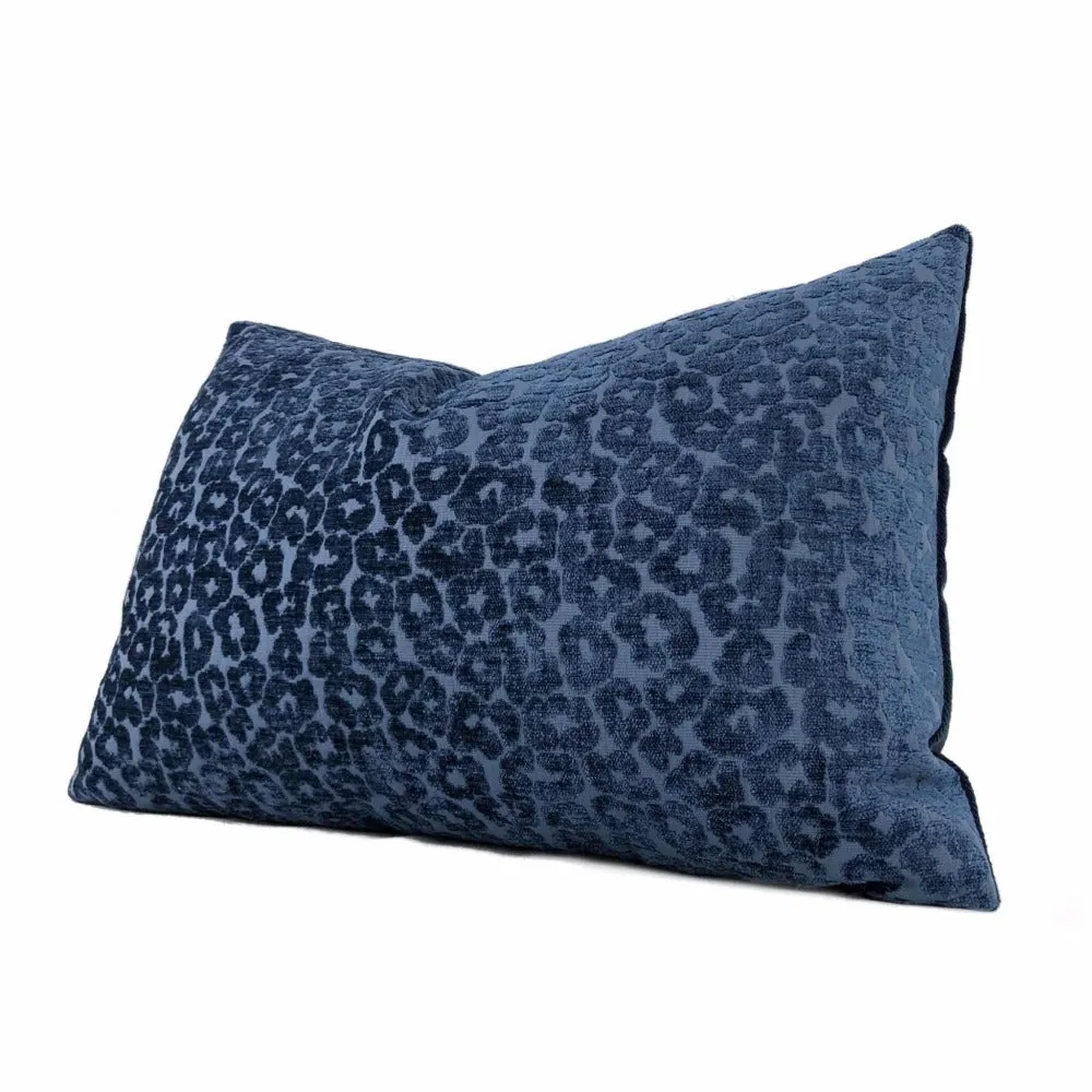 Fabricut Kiribati Twilight Navy Blue Leopard Spot Chenille Pillow Cover