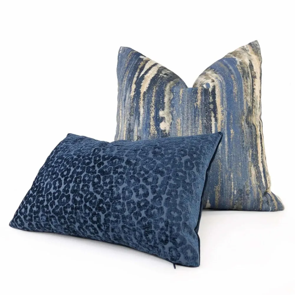 Fabricut Kiribati Twilight Navy Blue Leopard Spot Chenille Pillow Cover