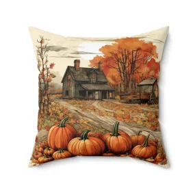 Fall and Halloween Pillow 2-sided with Vintage Fall Scene and 31 Spider on Other side