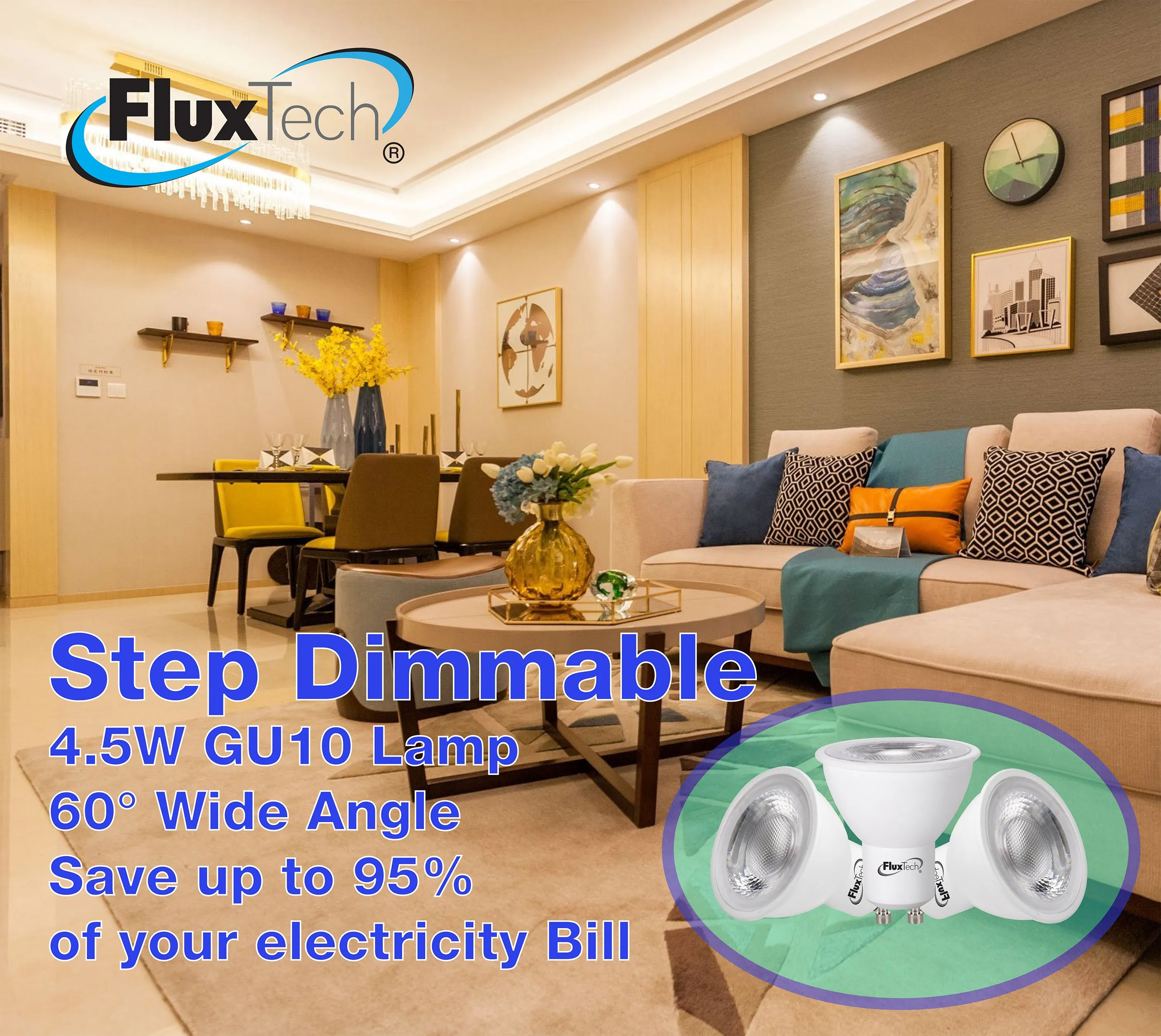 FluxTech - Smart Step Dimmable COB GU10 LED lamp [Energy Class A  ]