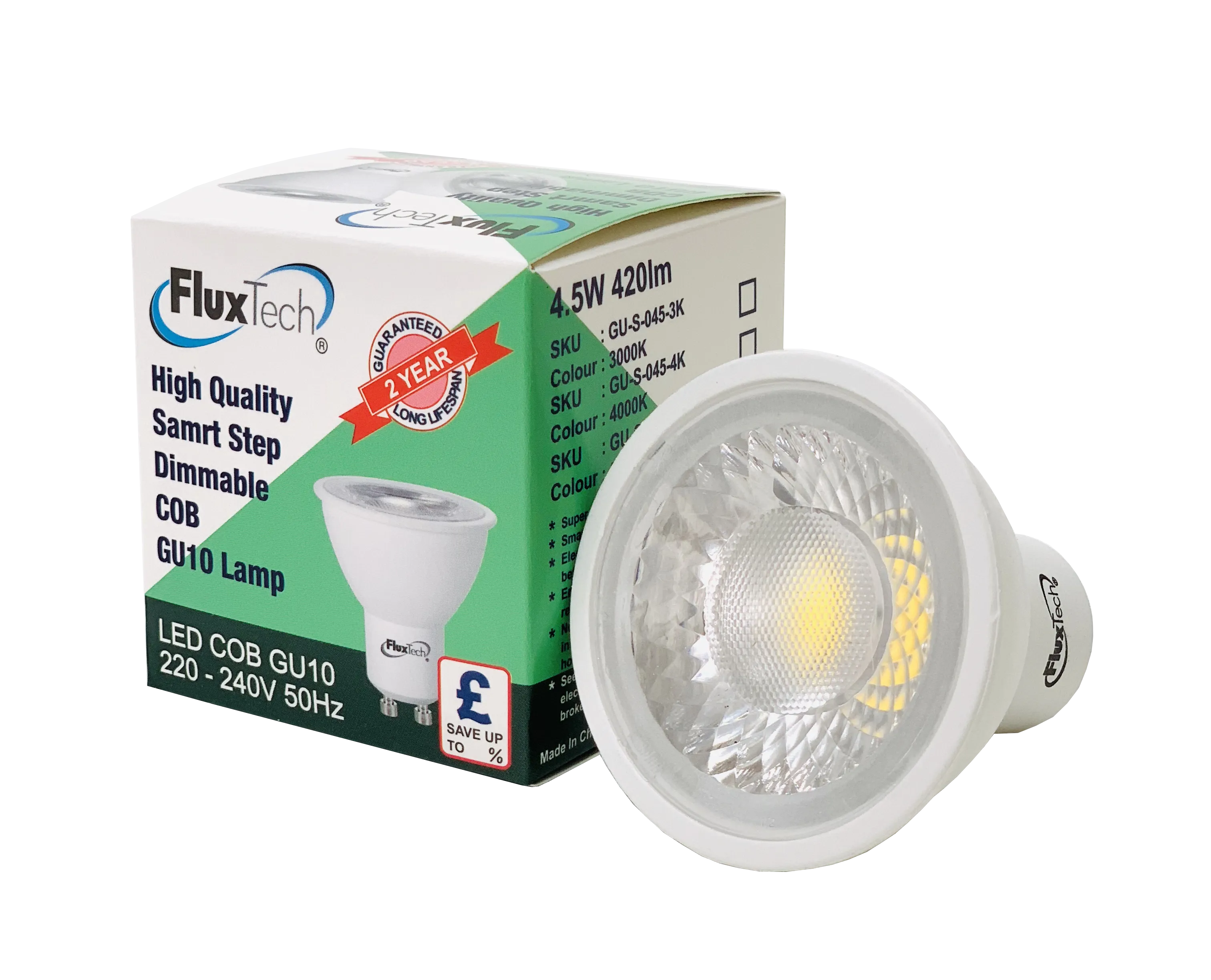 FluxTech - Smart Step Dimmable COB GU10 LED lamp [Energy Class A  ]